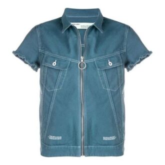 Camisas de Denim de manga corta con cremallera, corte holgado, azul