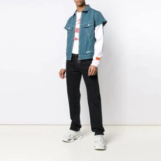 Camisas de Denim de manga corta con cremallera, corte holgado, azul