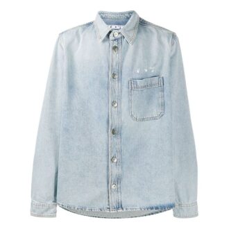 Camisas de Denim de manga larga con logo impreso para hombre, azul