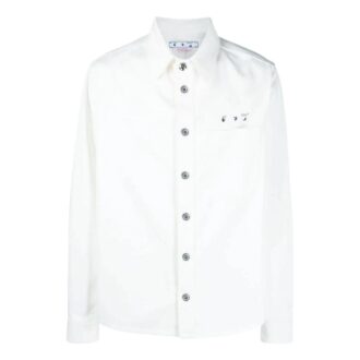Camisas de Denim holgadas de un solo pecho con estampado en la espalda Off-White para hombre FW22, color blanco