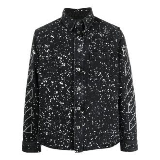 Camisas de hombre Off-White FW22 de sarga estampada, de una sola botonera y manga larga, versión estándar, color negro
