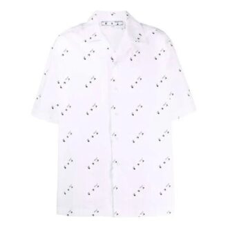 Camisas de manga corta con estampado completo y botones, corte holgado, color blanco