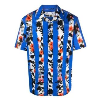 Camisas de manga corta con estampado de rayas y flores, versión azul, SS21
