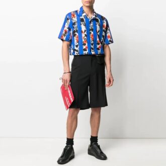 Camisas de manga corta con estampado de rayas y flores, versión azul, SS21