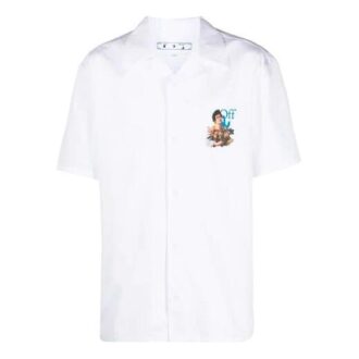 Camisas de manga corta con estampado y solapa, versión de corte ajustado, blanca, colección SS21