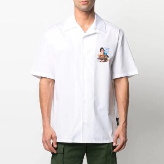 Camisas de manga corta con estampado y solapa, versión de corte ajustado, blanca, colección SS21
