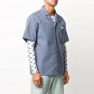 Camisas de manga corta con franja del logotipo, versión azul