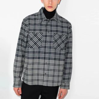 Camisas de manga larga a cuadros con bolsillo en el pecho, corte holgado, negro y gris, colección primavera-verano 2021