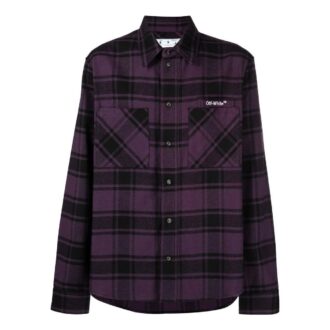 Camisas de manga larga a cuadros con estampado de logotipo para hombre de Off-White, color morado oscuro