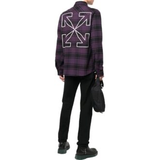 Camisas de manga larga a cuadros con estampado de logotipo para hombre de Off-White, color morado oscuro