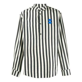 Camisas de manga larga a rayas con logotipo en parche para hombre