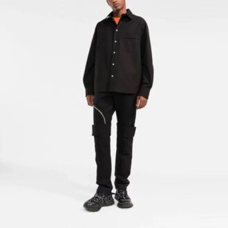 Camisas de manga larga con bolsillo en el pecho FW21, corte holgado, color negro