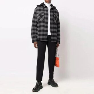 Camisas de manga larga con capucha a cuadros FW21, corte holgado, color negro