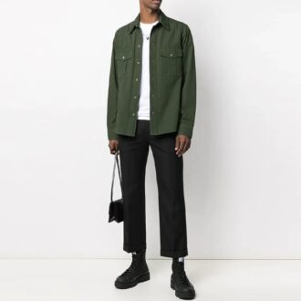 Camisas de manga larga de color liso con estampado de logotipo, versión verde