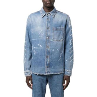 Camisas de manga larga de Denim con logo estampado SS22, versión Ordinary, azul