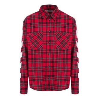 Camisas de manga larga de franela a cuadros SS21, corte holgado, color rojo