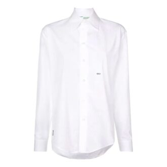 Camisas de manga larga holgadas con logotipo bordado de Off-White, color blanco
