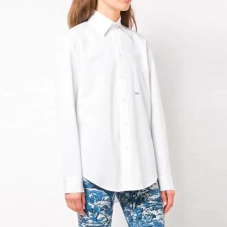Camisas de manga larga holgadas con logotipo bordado de Off-White, color blanco