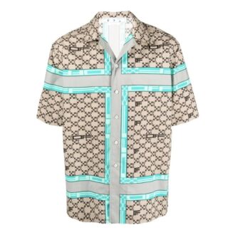 Camisas de Pantalones Cortos con estampado del logotipo en la solapa Off-White para hombre, colección primavera-verano 2022, color beige