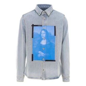 Camisas Denim de manga larga con solapa y estampado SS21, azul