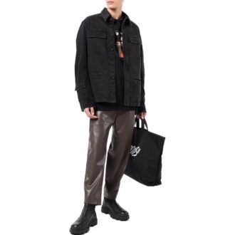 Camisas informales de manga larga de Denim negro liso Off-White para hombre, colección Otoño-Invierno 2022