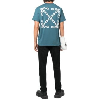 Camiseta azul de manga corta con cuello redondo y estampado de flechas para hombre Off-White FW22, versión estándar