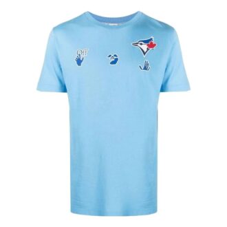 Camiseta azul de manga corta con estampado de logotipo de Off-White para hombre, colección primavera-verano 2022