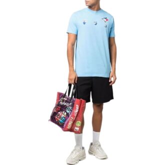 Camiseta azul de manga corta con estampado de logotipo de Off-White para hombre, colección primavera-verano 2022