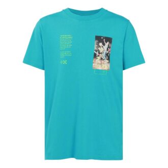 Camiseta azul de manga corta Off-White para hombre con estampado de personaje esquelético C/O Virgil Abloh, versión normal