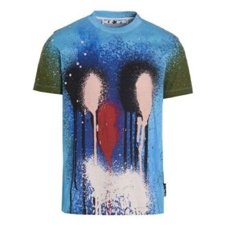 Camiseta azul de manga corta y cuello redondo con estampado de pintura en aerosol Off-White para hombre, colección Otoño-Invierno 2021