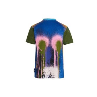 Camiseta azul de manga corta y cuello redondo con estampado de pintura en aerosol Off-White para hombre, colección Otoño-Invierno 2021