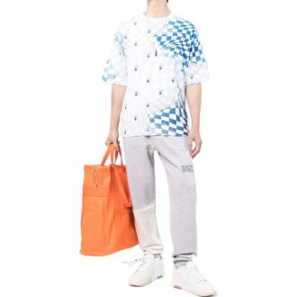 Camiseta azul de Off-White para hombre, colección Otoño-Invierno 2022, de corte holgado, cuello redondo, manga corta y estampado de logotipo a cuadros