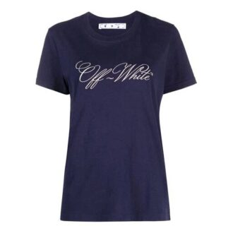Camiseta azul marino de manga corta y corte ajustado con estampado de logotipo Off-White SS21