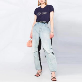 Camiseta azul marino de manga corta y corte ajustado con estampado de logotipo Off-White SS21