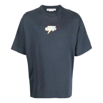 Camiseta azul marino de Off-White para hombre, temporada otoño-invierno 2022, con estampado, cuello redondo, pantalones cortos y corte holgado