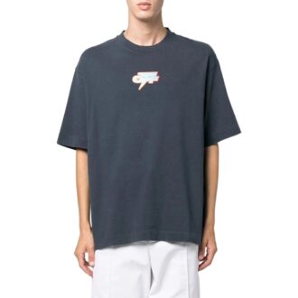 Camiseta azul marino de Off-White para hombre, temporada otoño-invierno 2022, con estampado, cuello redondo, pantalones cortos y corte holgado