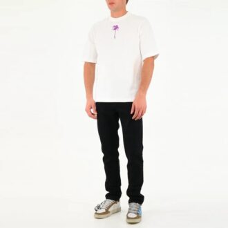 Camiseta blanca de algodón de corte holgado, cuello redondo y manga corta para hombre de Off-White