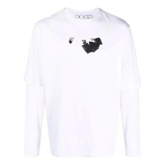Camiseta blanca de hombre Off-White de corte holgado, manga larga y doble capa con estampado de flechas