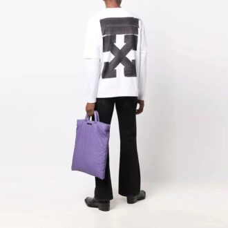Camiseta blanca de hombre Off-White de corte holgado, manga larga y doble capa con estampado de flechas