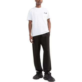 Camiseta blanca de manga corta con cuello redondo y bolsillo con rayas en el pecho para hombre de Off-White