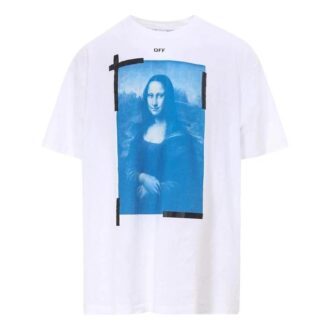 Camiseta blanca de manga corta con cuello redondo y estampado de flecha de Mona Lisa de Off-White para hombre