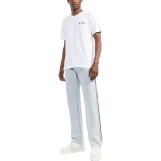 Camiseta blanca de manga corta con cuello redondo y estampado de letras del logotipo Off-White para hombre FW22