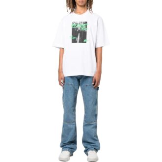 Camiseta blanca de manga corta con cuello redondo y estampado de letras Off-White para hombre FW22