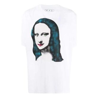 Camiseta blanca de manga corta con estampado de la Mona Lisa