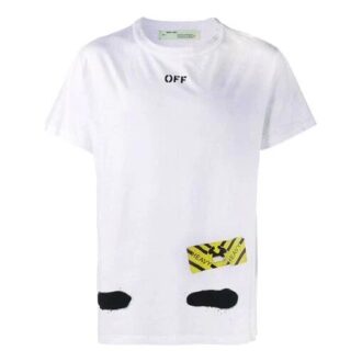 Camiseta blanca de manga corta con estampado de tinta salpicada y rayas de tigre para hombre de Off-White C/O VIRGIL ABLOH