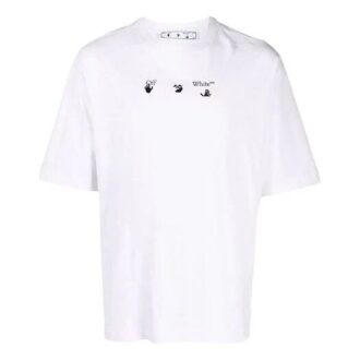 Camiseta blanca de manga corta de algodón con cuello redondo y corte holgado con el logotipo de Off-White para hombre FW21
