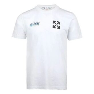 Camiseta blanca de manga corta Off-White para hombre de la colección primavera-verano 2022 con estampado clásico de flechas y letras en pantalones cortos