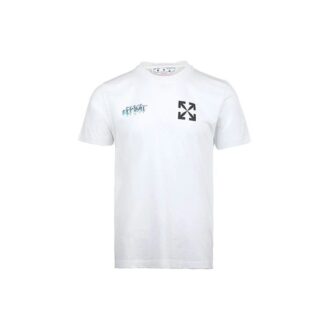 Camiseta blanca de manga corta Off-White para hombre de la colección primavera-verano 2022 con estampado clásico de flechas y letras en pantalones cortos