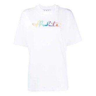 Camiseta blanca de manga corta y corte ajustado con estampado del logotipo Tomboy Rainbow de Off-White