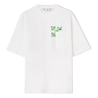 Camiseta blanca de manga corta y corte holgado con estampado de flechas diagonales pintadas con spray de Off-White para hombre, colección primavera-verano 2022